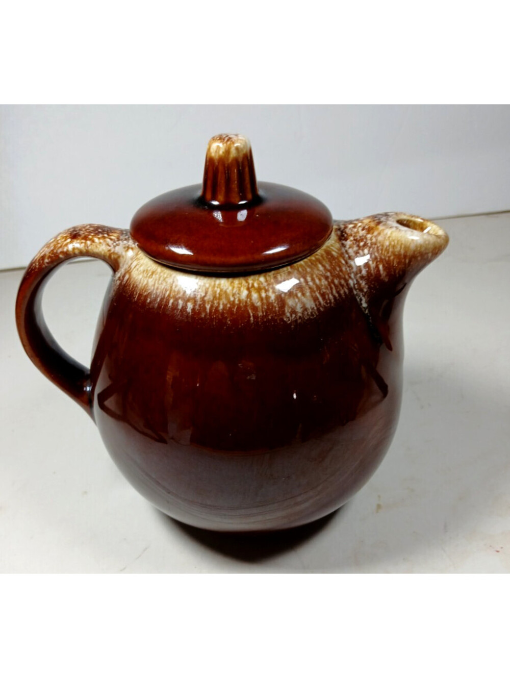 Vtg Hull Pottery Brown Drip Glaze Teapot Tea Pot Oven Proof Kitchen Stoneware